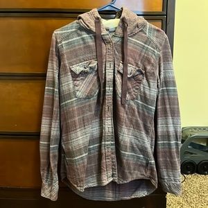 Columbia button up flannel with hood